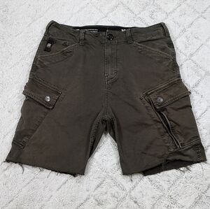 G-Star Raw Shorts Men's 30 Green Army Roxic Cargo Cotton Twill Blend Raw Hem